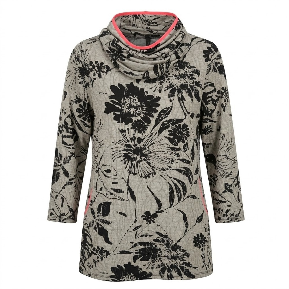 IC‎ Connie Women's MEDIUM Gray Floral Cowl Neck 3/4 Sleeve Tunic Top USA